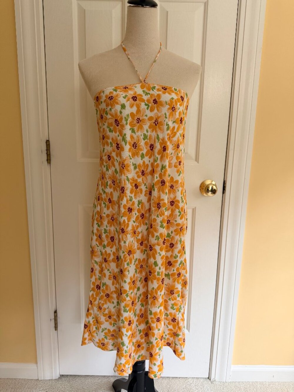 URBAN OUTFITTERS yellow orange floral halter midi dress, L